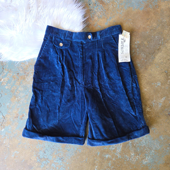 Partners Pants - Vintage 80's High Rise Corduroy Shorts Size S M Blue NWT Deadstock Academia